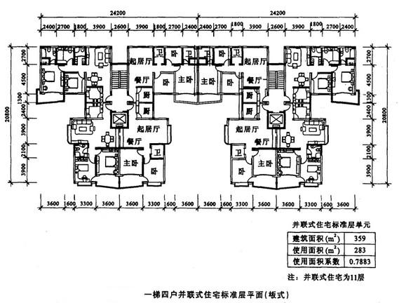 Image:一梯四户并联式住宅标准层平面(板式).jpg