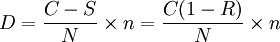 D=\frac{C - S}{N} \times n=\frac{C(1-R)}{N} \times n