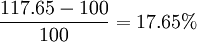 \frac{117.65-100}{100}=17.65%