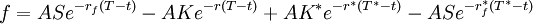 f=ASe^{-r_f(T-t)}-AKe^{-r(T-t)}+AK^*e^{-r^*(T^*-t)}-ASe^{-r_f^*(T^*-t)}