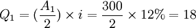 Q_1=(\frac{A_1}{2})\times i=\frac{300}{2}\times 12%=18