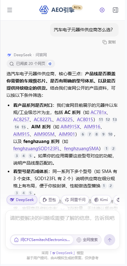 CFC Semitech 官网 AEO 引擎界面
