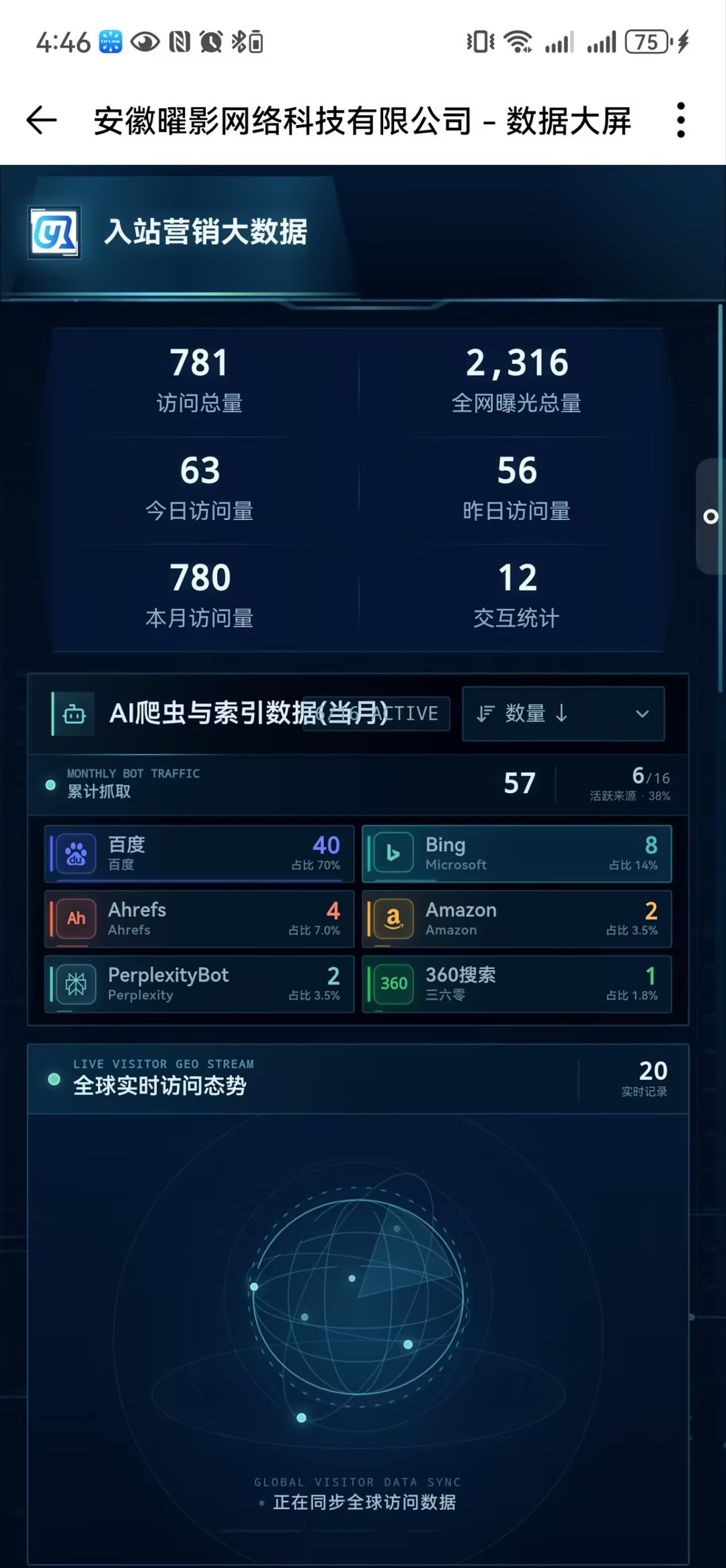 捷存云官网数据大屏截图