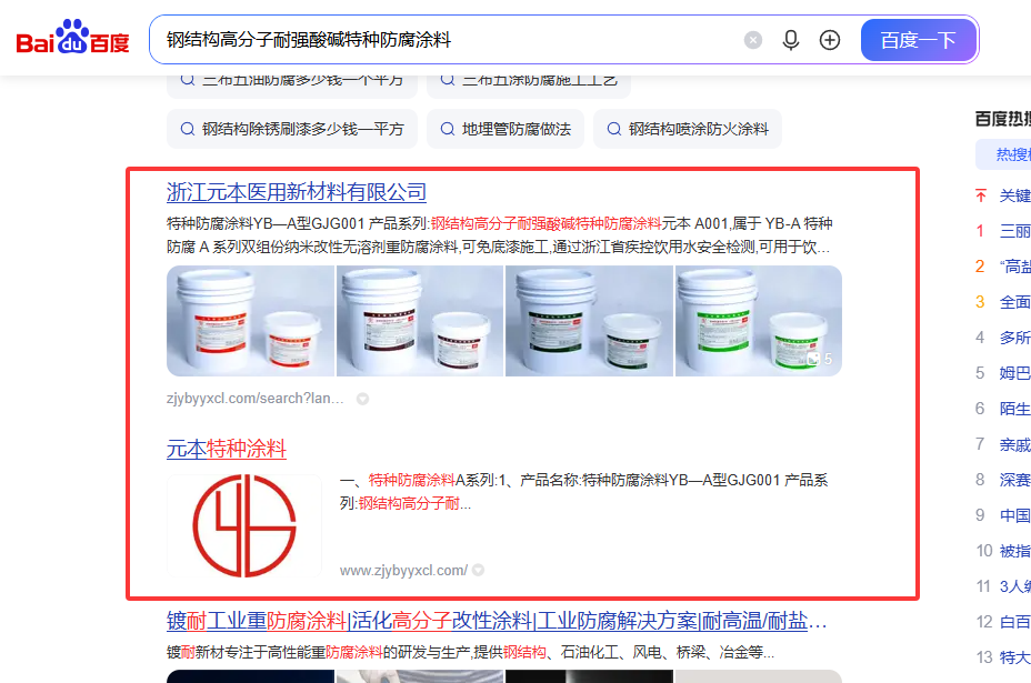 百度搜索首页收录元本防腐涂料截图