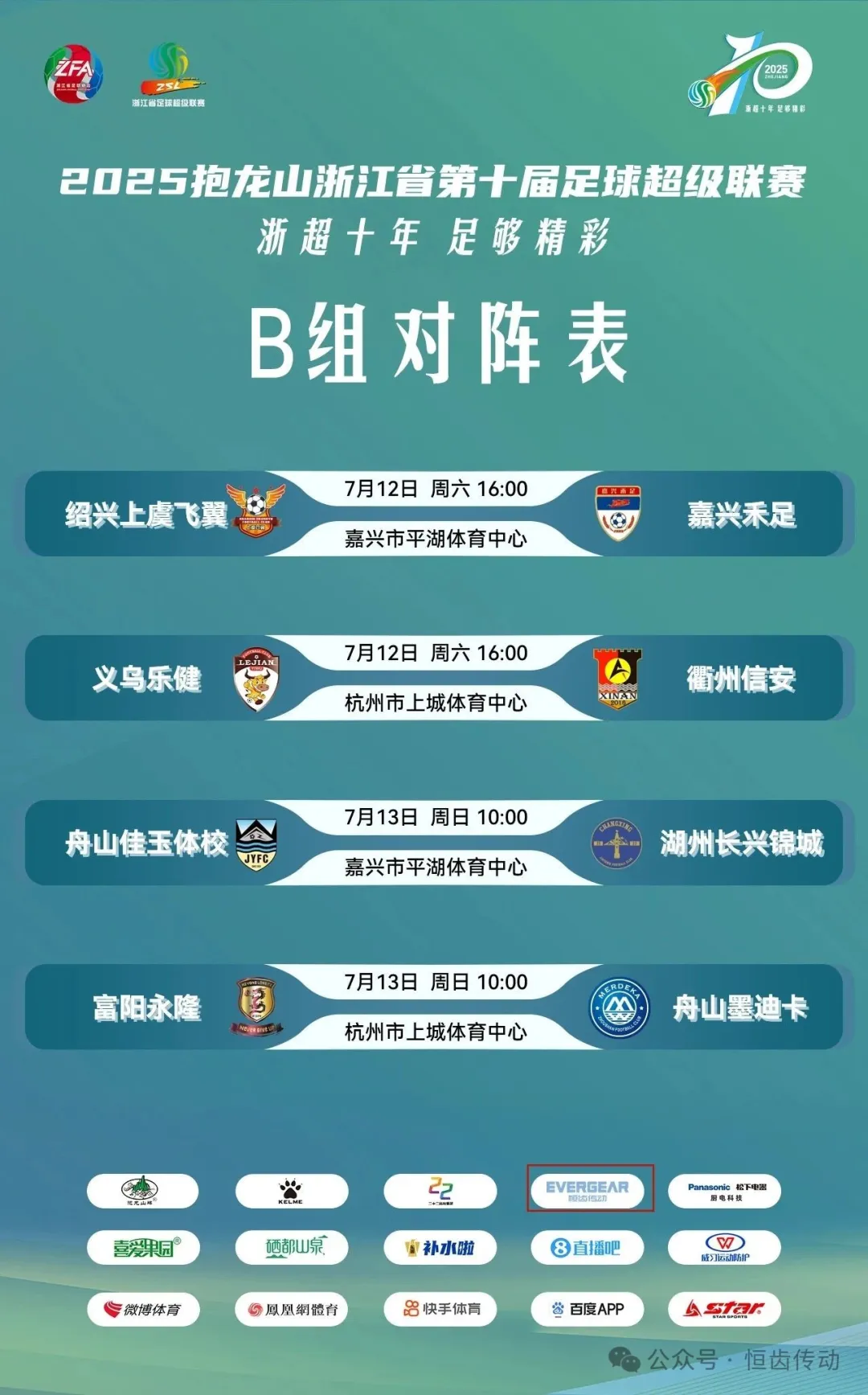 2025浙超联赛B组第二轮对阵表