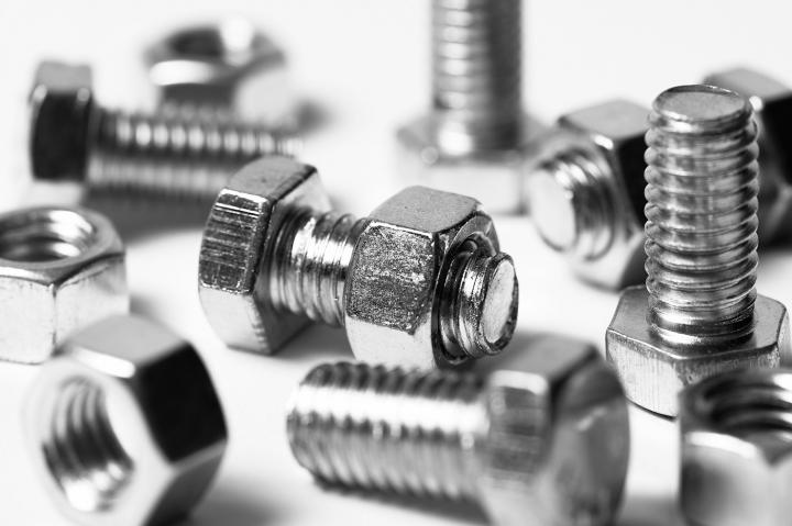 Close-up of industrial nuts, bolts and screws