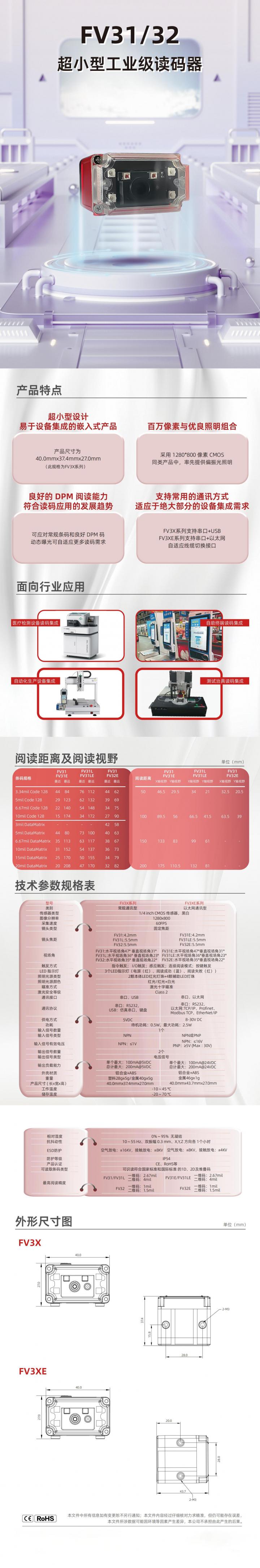 Infoscan 超小型工业级读码器FV31/32/39