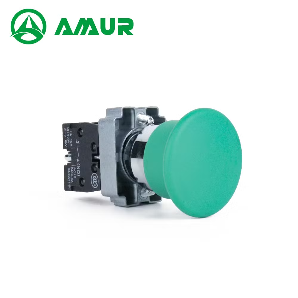 Amur Xb2 Series Green Mushroom Flat Head Momentary Push Button Switch