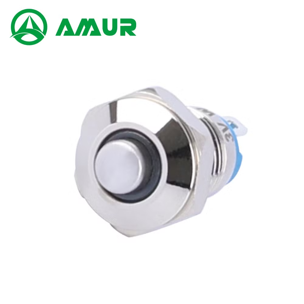 Amur 8mm IP67 Waterproof 1no Ring LED Metal Push Button Switch