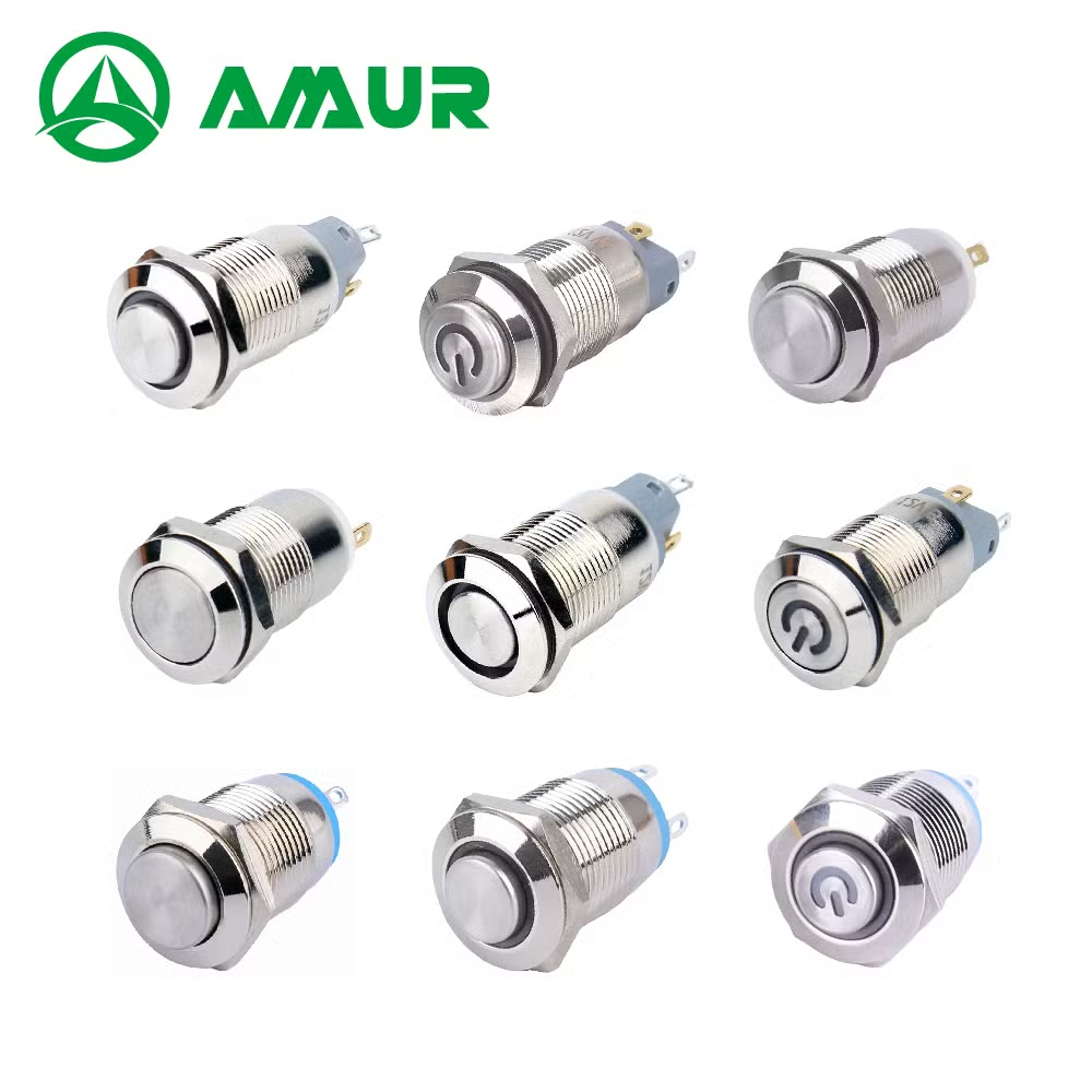 Amur 1no 12mm Pin Type Terminal Momentary Round High Head Push Button Switch