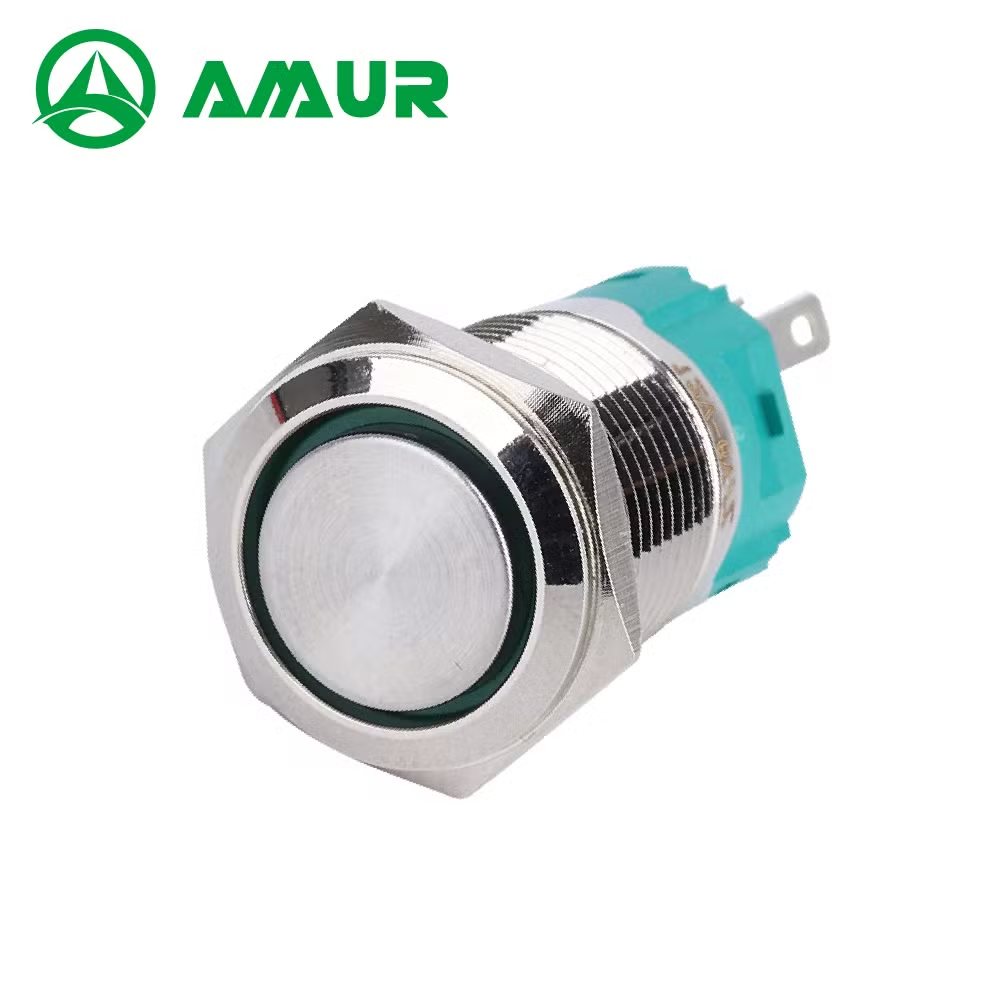 Amur IP65 16mm Flat Waterproof Metal 1no1nc on-off Push Button Switch