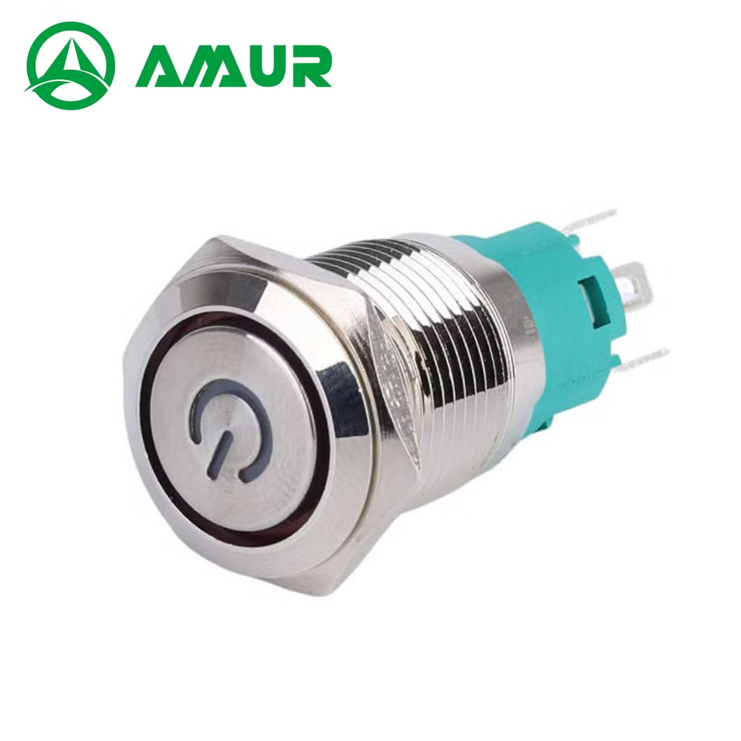 Amur IP65 16mm Flat Waterproof Metal 1no1nc on-off Push Button Switch