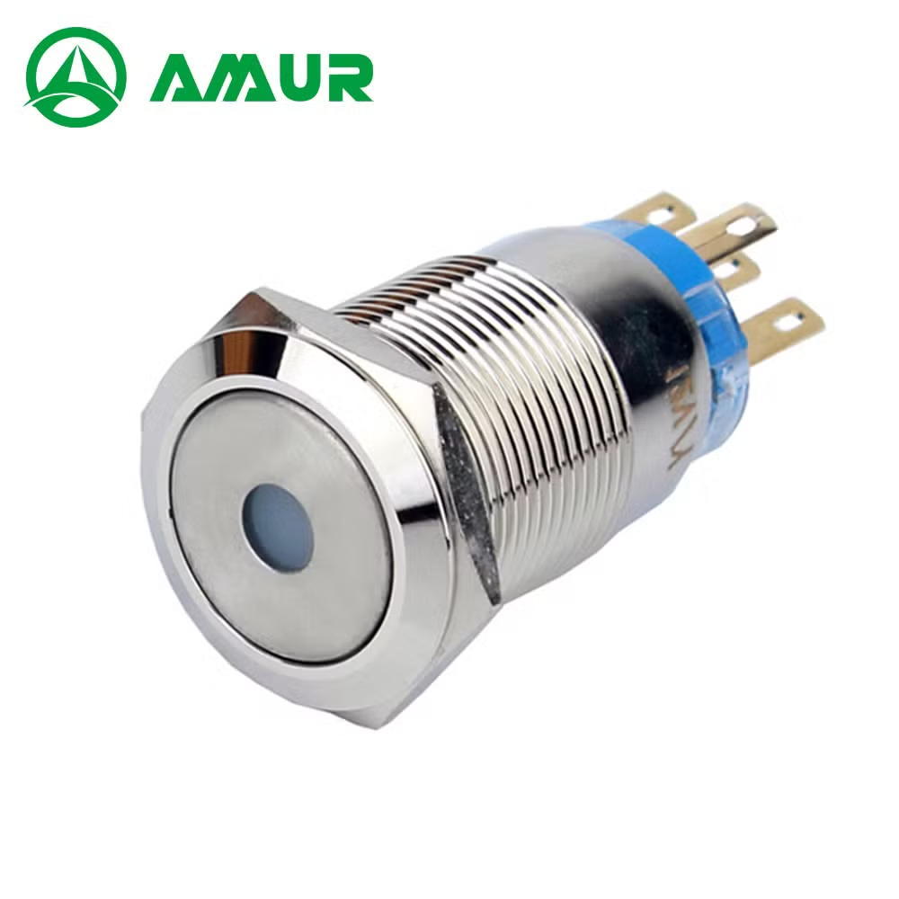 Amur 19mm 1no 1nc Flat Head Momentary Metal Push Button Switch