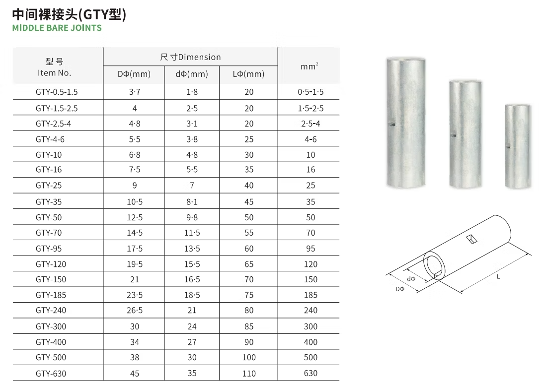 Amur Gty Series Tinned Copper Terminals Connecting Tube