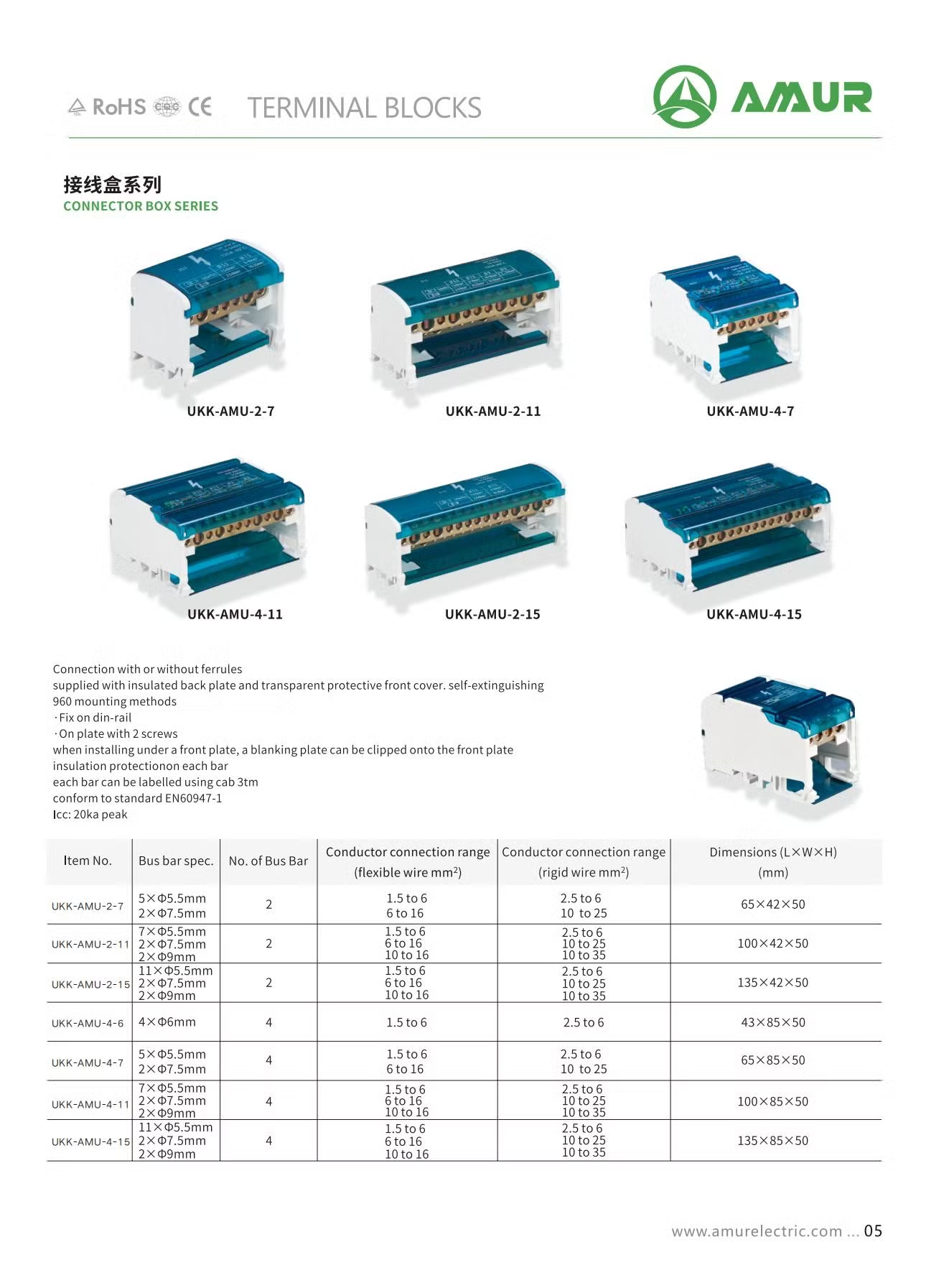 Electrical 660V 15 Pole Copper DIN Rail Mounted Screw Brass Power