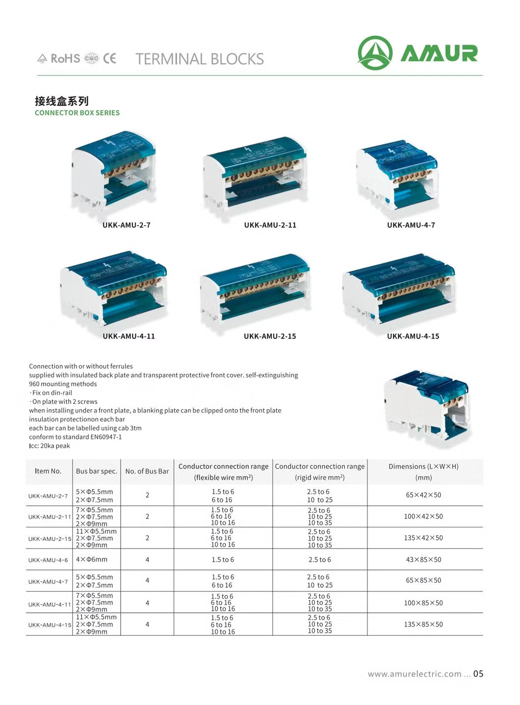 Electrical Copper DIN Rail Mounted Screw Brass Power Distributors Blocks Box