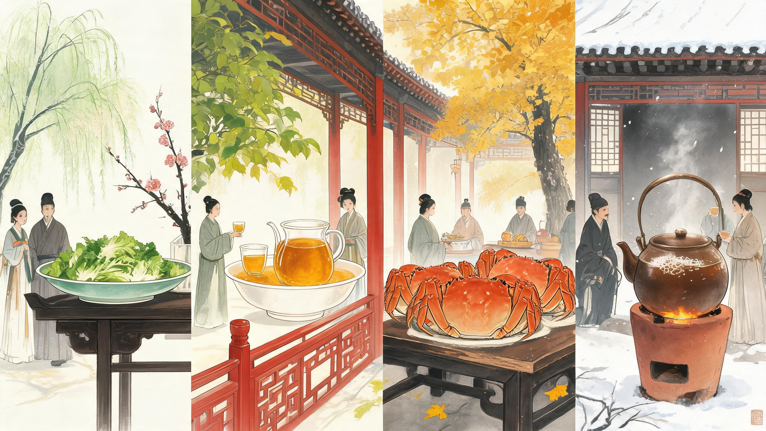 四时食单——春盘、夏酿、秋蟹、冬炉，唐人餐桌上的节气流转