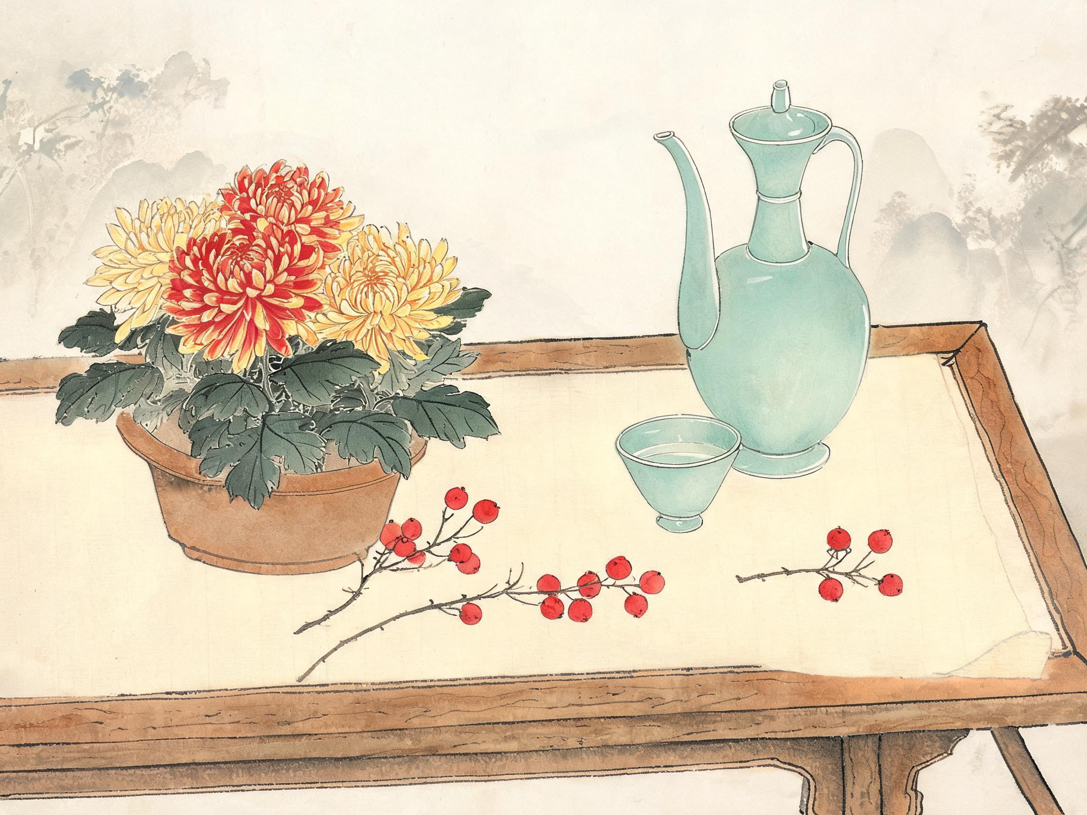 「待到重阳日，还来就菊花」——案头秋菊与菊花酒