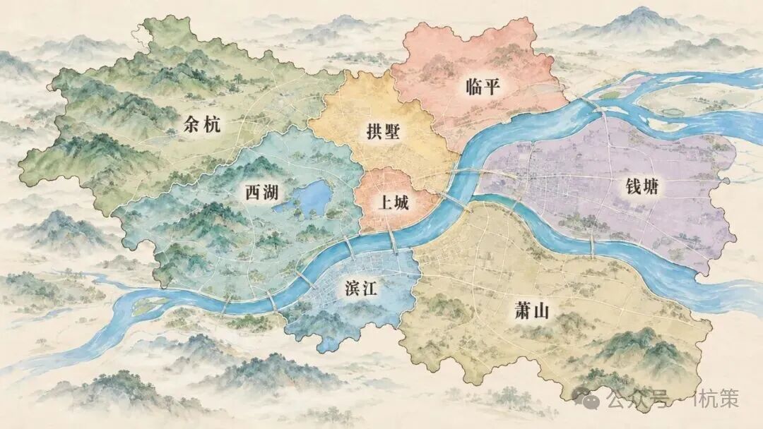 杭州八区手绘地理图