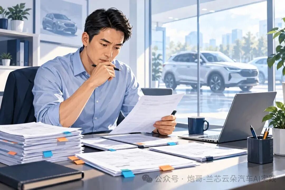 插画：汽车门店经营者查看业务需求