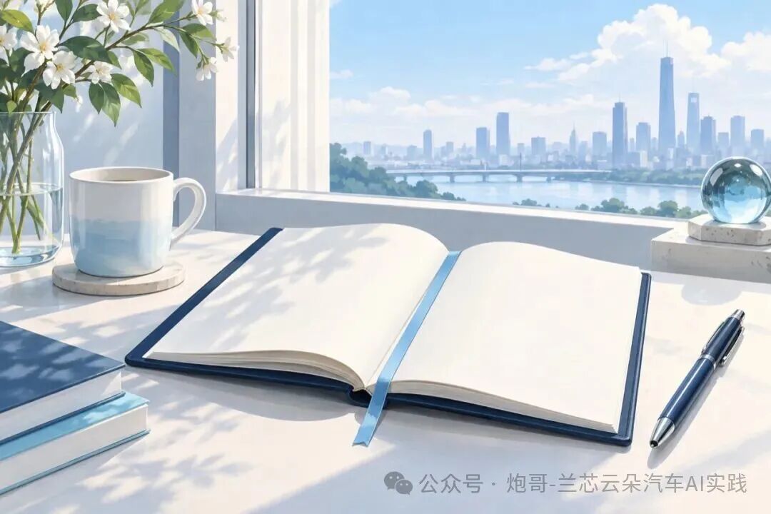 插画：窗边翻开的空白工作记录本